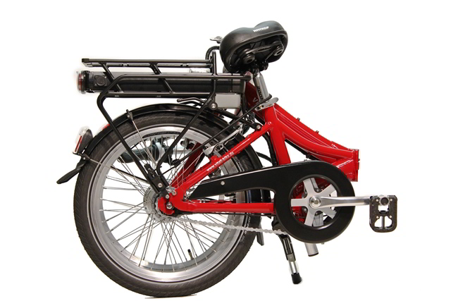 Vitali Elektroklapprad gefaltet – Faltstufe 2 besonders kompakt Vitali Elektroklapprad in Faltstufe 2: sehr kompakt gefaltet, platzsparend für Wohnung, Kofferraum oder Wohnmobil.