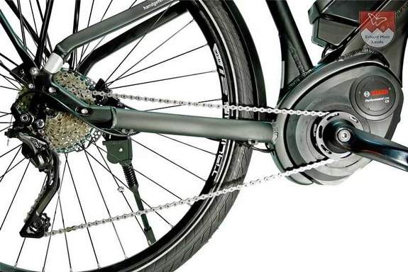 Das Kettenritzel am BOSCH Motor wird mit einem kleinen Kettenschutzblech abgedeckt Das Kettenritzel am BOSCH Motor wird mit einem kleinen Kettenschutzblech abgedeckt
