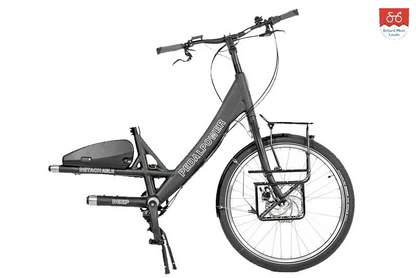 Tauber-Rad E-Tandem teilbar Vorderteil Tauber-Rad E-Tandem teilbar Vorderteil steht auf dem ausgeklappten Doppelständer.