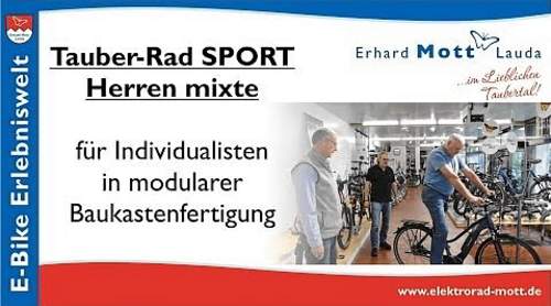 XXL E-Bike Tauber-Rad SPORT Herren mixte Ein XXL E-Bike bis 160 kg zGG braucht gewisse Voraussetzungen, damit große, schwere Männer damit gut zurecht kommen und sicher fahren können. Erhard Mott & FrankenBernd fachsimpeln über das Thema XXL E-Bike und stellen das Tauber-Rad SPORT Herren mixte vor. Dank modularer Baukastenfertigung kann es je nach Bedarf mit unterschiedliche Komponenten ausgestattet werden. Bei hohem Fahrergewicht und Körpergröße (196 cm, 120 kg) eignet sich der BOSCH Performance CX Motor, Shimano Deore XT Scheibenbremsen, eine Shimano 11-Gang Kettenschaltung, Enviolo / NuVinci oder Rohloff E-14 Schaltung. Mit einer by Schulz G2 gefederten Sattelstütze sitzt ein schwerer Fahrer sehr bequem.