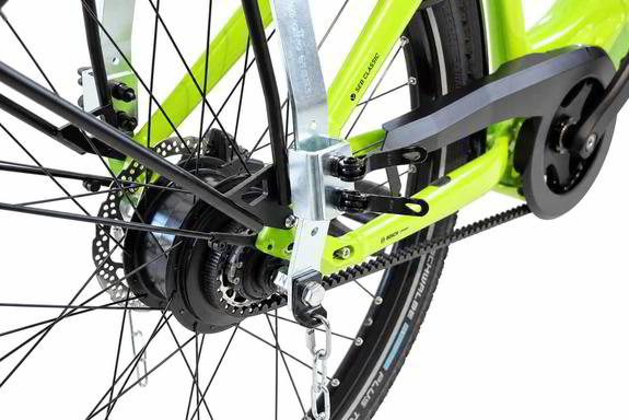 Stützräder für E-Bikes schnell demontierbar für den Transport Detailbild von Stützrädern für E-Bikes, die für den Transport in Sekunden demontiert und montiert werden können