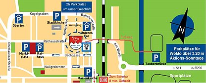 Parkplätze E-Bike Erlebniswelt Erhard Mott in Lauda Direkt um die E-Bike Erlebniswelt befinden sich mehrere Parkplätze 2 Std. Parkdauer. Zu den Wohnmobil-Stellplätze gelangen Sie über die Seegasse.