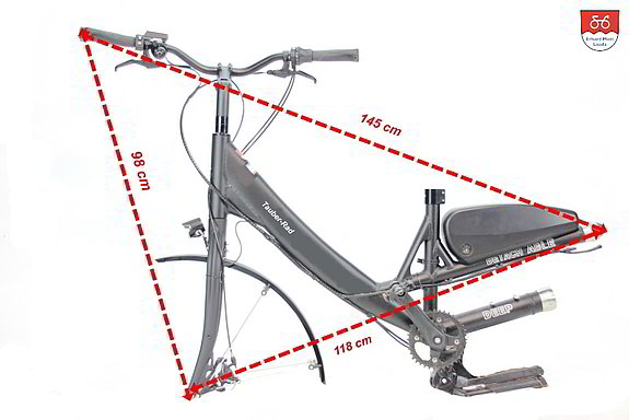 Tauber-Rad E-Bike Tandem geteilt Vorderteil ohne Vorderrad bemaßt Tauber-Rad E-Bike Tandem geteilt Vorderteil ohne Vorderrad bemaßt