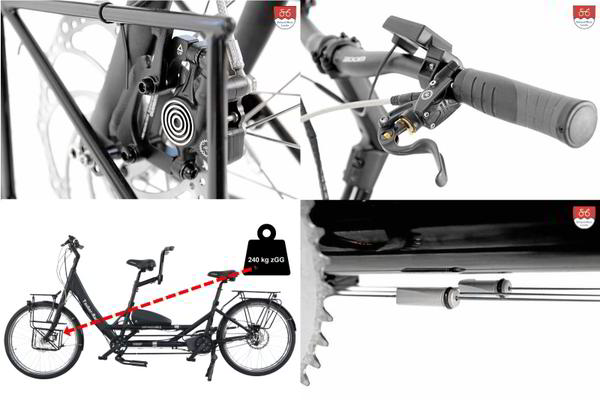 E-Bike Tandem teilbar hydraulische Vorderrad-Scheibenbremse