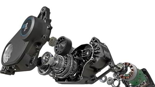 Pinion MGU – Explosionszeichnung Motor und Getriebe Explosionszeichnung der Pinion MGU – integrierter E-Antrieb mit 12-Gang Getriebe, Motor- und Getriebekomponenten im Detail.