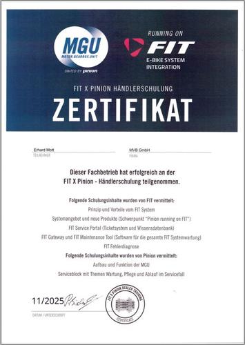 Pinion Zertifikat Erhard Mott 2025