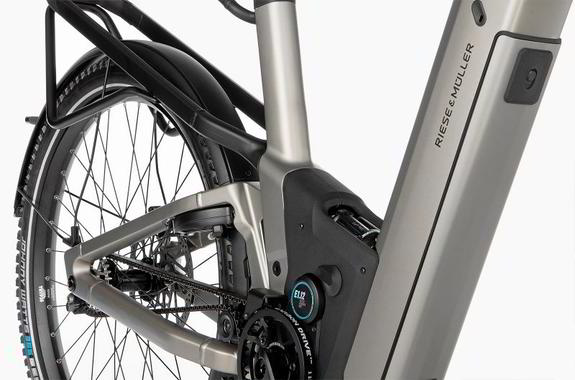 Riese & Müller Homage5 Pinion: Pinion MGU Antrieb mit Zahnriemen Detail Riese & Müller Homage5 Pinion – vollintegrierter Pinion MGU Antrieb mit wartungsarmem Zahnriemen zur Hinterradnabe.