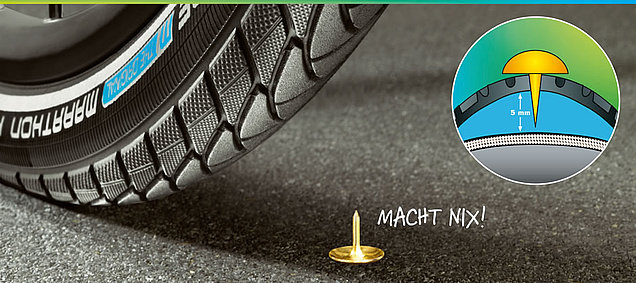 Selbst Heftzwecken können den Schwalbe Marathon Plus nicht durchstechen Selbst Heftzwecken können den Schwalbe Marathon Plus nicht durchstechen